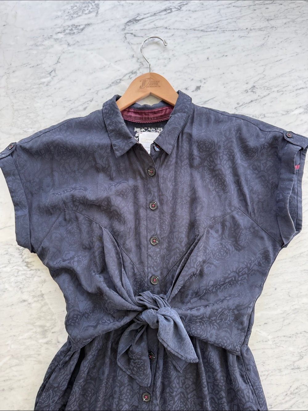 Ett:Twa James by Anthropologie Tie-Waist Button-Front Jumpsuit, Dark Navy Sz 12 - Picture 6 of 15